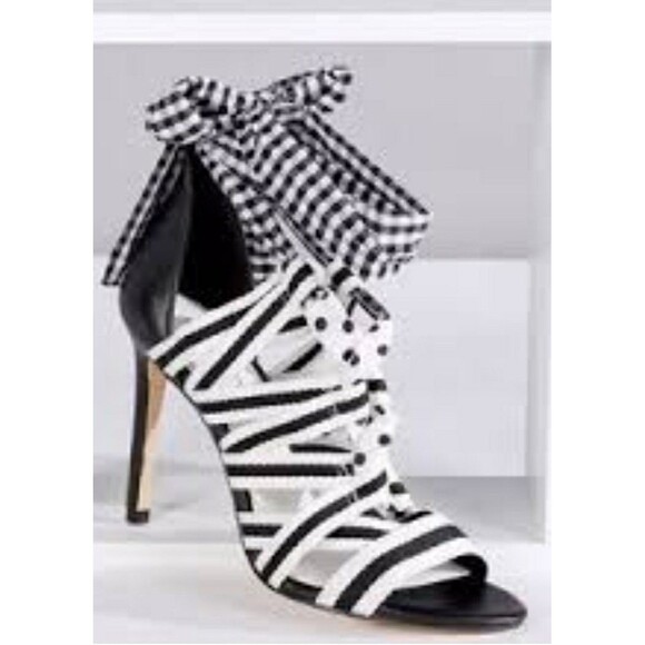 Gianni Bini Black Abrianna Gingham Lace Up Sandals 3.93” heels Size 9 - Picture 1 of 8